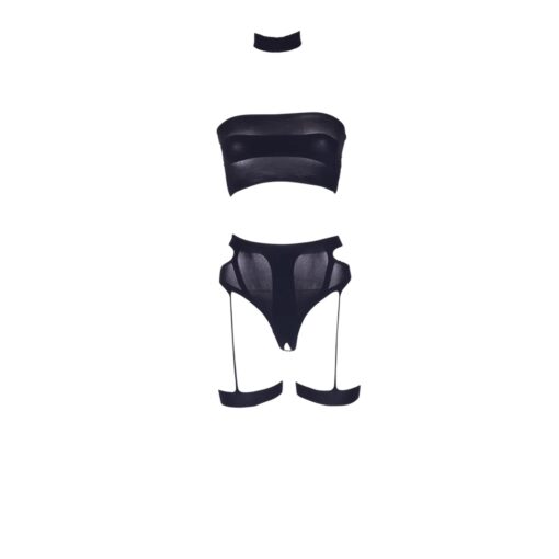 Ananke xii - three piece with choker, bandeau top and pantie with garters - one size - obrazek 11