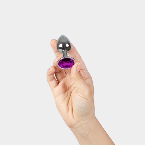 Purple jewelled metal butt plug - obrazek 2