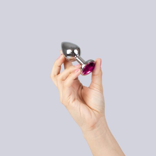 Fuchsia jewelled metal butt plug - obrazek 2