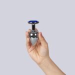 Blue jewelled metal butt plug - obrazek 2