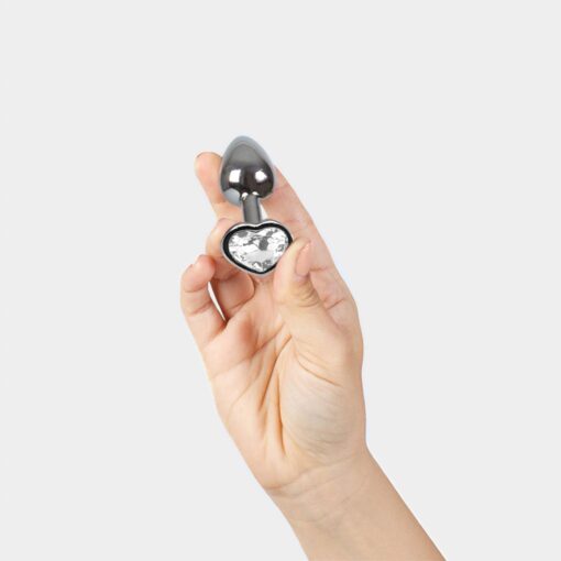 Clear crystal heart metal butt plug - obrazek 3