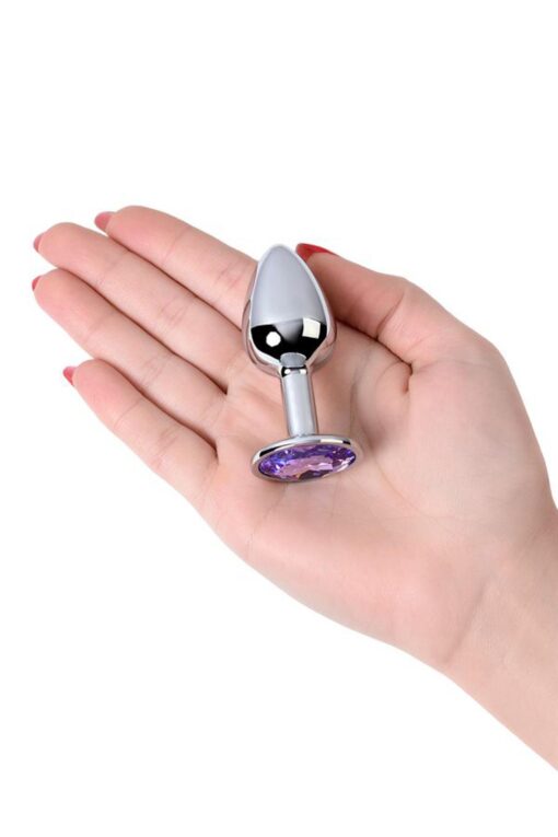 Silver anal plug with gem, blue - obrazek 7