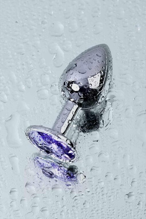Silver anal plug with gem, blue - obrazek 9