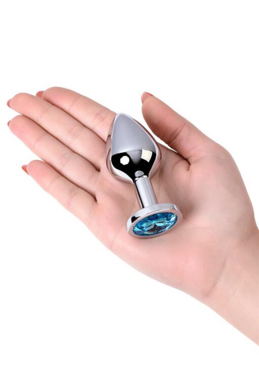 Silver anal plug with gem, turquoise - obrazek 6