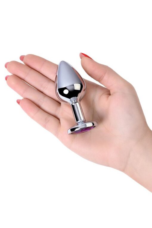 Silver anal plug toyfa metal,with a amethyst colored gem - obrazek 4