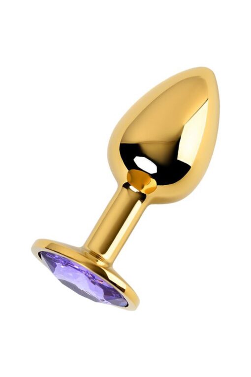 Golden anal plug toyfa metal,with a amethyst colored gem - obrazek 2