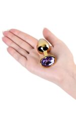 Golden anal plug toyfa metal,with a amethyst colored gem - obrazek 5