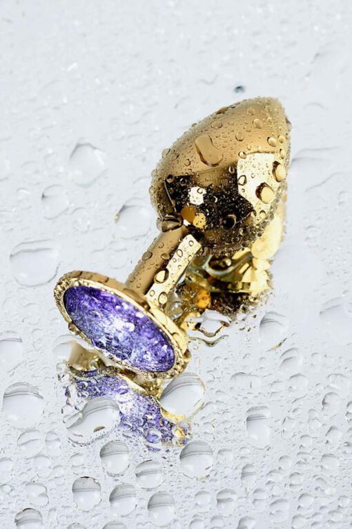 Golden anal plug toyfa metal,with a amethyst colored gem - obrazek 8