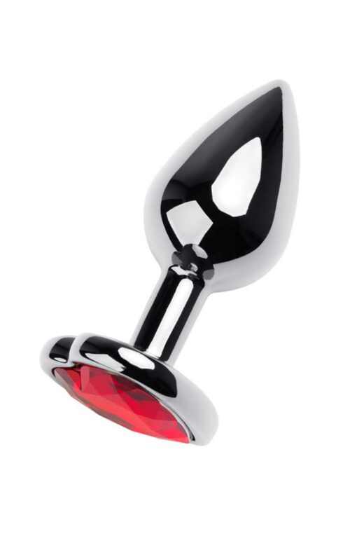 Silver anal plug with pink gem heart-shaped - obrazek 2