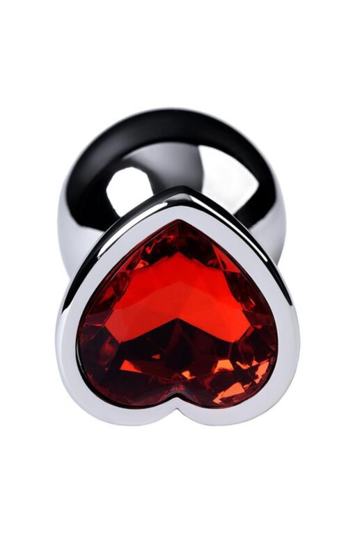 Silver anal plug with pink gem heart-shaped - obrazek 4