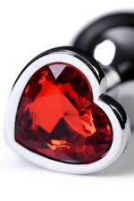Silver anal plug with pink gem heart-shaped - obrazek 6
