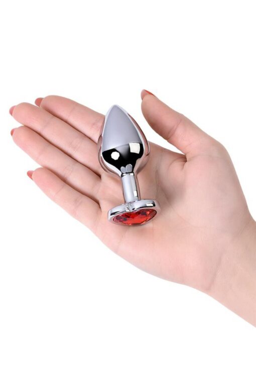 Silver anal plug with pink gem heart-shaped - obrazek 7