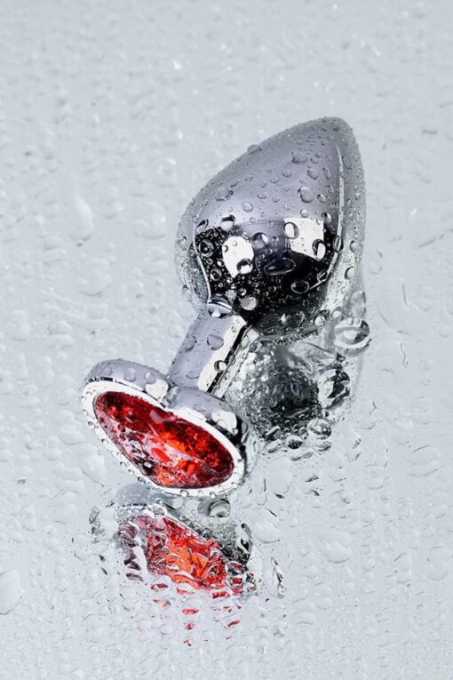 Silver anal plug with pink gem heart-shaped - obrazek 11