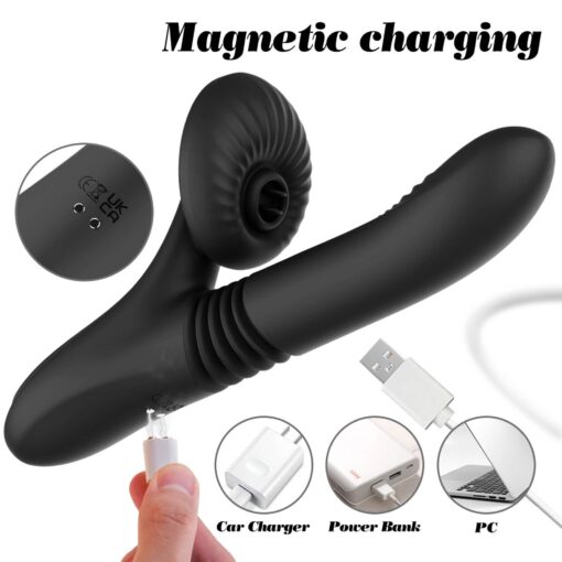 Silicone vibrator 7 powerful modes - licking,
thrusting and heating, black - obrazek 9