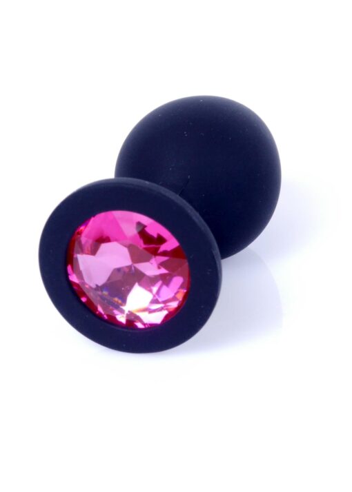 Plug-jewellery black silicon plug medium- pink diamond - obrazek 7
