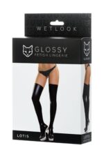 Glossy shiny wetlook stockings lotis - black l - obrazek 4