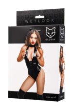 Glossy kitti, bodysuit and cat ears, wetlook, black, xl - obrazek 4