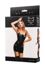 Glossy mirabell, dress, wetlook, black, s - obrazek 4