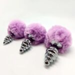 Metal anal fluffy twist plug s pink - obrazek 3