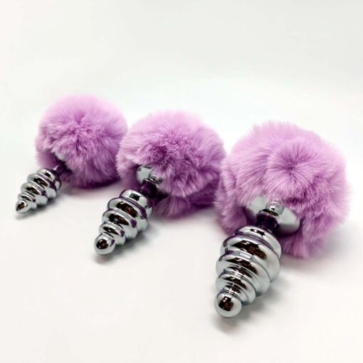 Metal anal fluffy twist plug s pink - obrazek 3
