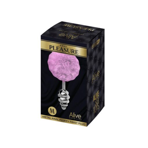 Metal anal fluffy twist plug m pink - obrazek 5