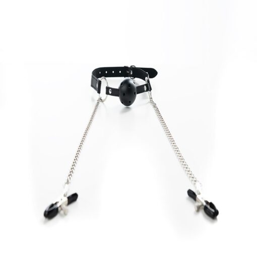 Breathable ball gag with adjustable nipple
clamps. - obrazek 3