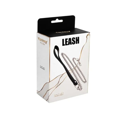 Metal and leather chain leash - obrazek 2