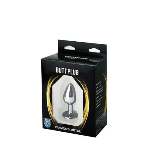 Silver small butt plug with blue diamond - obrazek 3