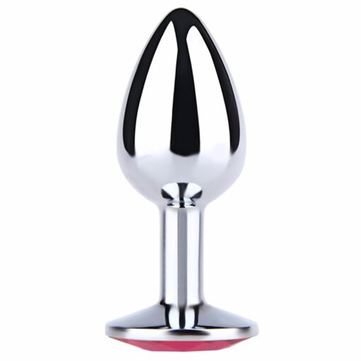 Silver small butt plug with purple diamond - obrazek 2