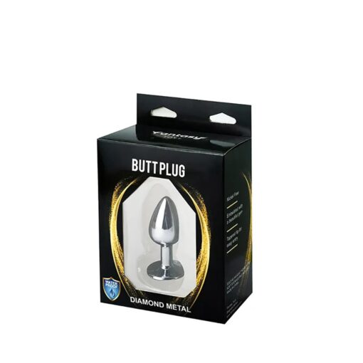 Silver small butt plug with white diamond - obrazek 3