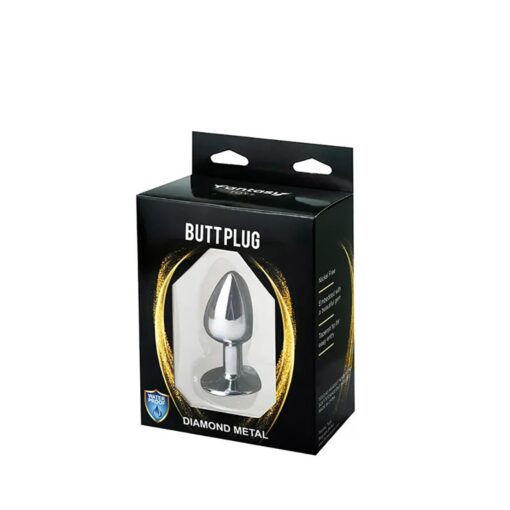 Silver medium butt plug with pink diamond - obrazek 3