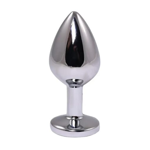 Silver medium butt plug with red diamond - obrazek 2