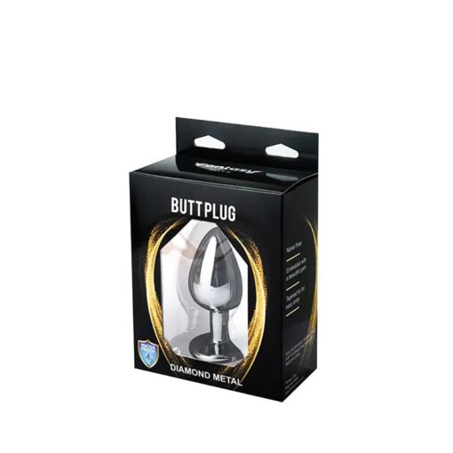 Silver medium butt plug with white diamond - obrazek 3