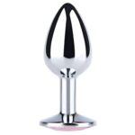 Silver large butt plug with pink diamond - obrazek 2