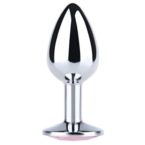 Silver large butt plug with pink diamond - obrazek 2
