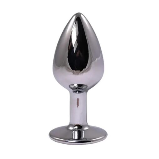 Silver large butt plug with red diamond - obrazek 2