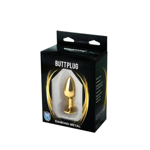 Gold small butt plug with white diamond - obrazek 3