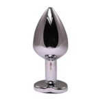Silver small heart-shaped butt plug with black crystal - obrazek 2