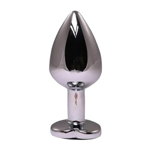 Silver small heart-shaped butt plug with black crystal - obrazek 2