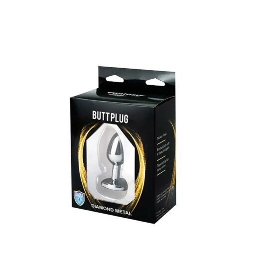 Silver small heart-shaped butt plug with black crystal - obrazek 3