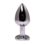Silver small heart-shaped butt plug with pink crystal - obrazek 2