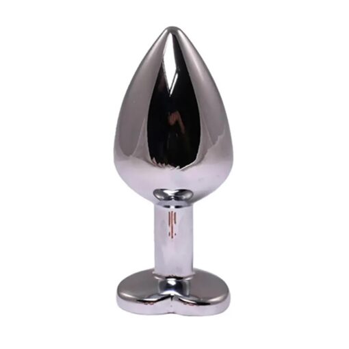 Silver small heart-shaped butt plug with pink crystal - obrazek 2