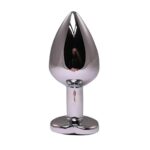 Silver medium heart-shaped butt plug with black crystal - obrazek 2