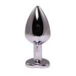 Silver medium heart-shaped butt plug with pink crystal - obrazek 2