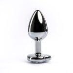 Silver medium heart-shaped butt plug with white crystal - obrazek 2