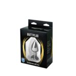 Silver medium heart-shaped butt plug with white crystal - obrazek 3