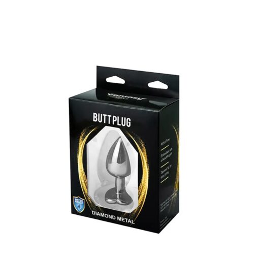 Silver medium heart-shaped butt plug with white crystal - obrazek 3