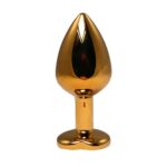 Gold medium heart-shaped butt plug with pink crystal - obrazek 2