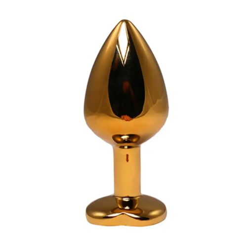 Gold medium heart-shaped butt plug with pink crystal - obrazek 2