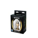 Gold medium heart-shaped butt plug with pink crystal - obrazek 3